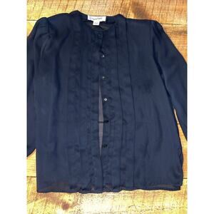 Womens Diane von Furstenberg Black Long Sleeve Soft Button Down‎ Blouse Size 12